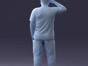 000209 Saluting Fat Man in Casual Urban Outfit 1121 3D Model