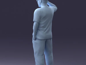 000209 Saluting Fat Man in Casual Urban Outfit 1121 3D Model