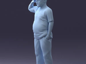 000209 Saluting Fat Man in Casual Urban Outfit 1121 3D Model