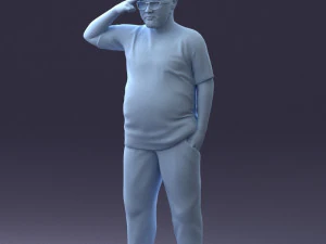 000209 Saluting Fat Man in Casual Urban Outfit 1121 3D Model