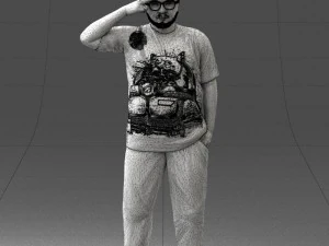 000209 Saluting Fat Man in Casual Urban Outfit 1121 3D Model