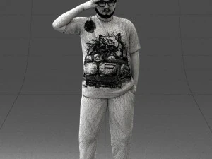 000209 Saluting Fat Man in Casual Urban Outfit 1121 3D Model