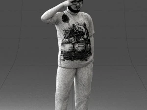 000209 Saluting Fat Man in Casual Urban Outfit 1121 3D Model
