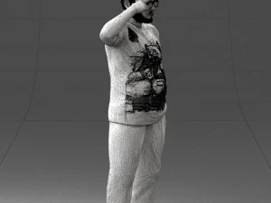 000209 Saluting Fat Man in Casual Urban Outfit 1121 3D Model