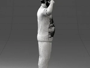 000209 Saluting Fat Man in Casual Urban Outfit 1121 3D Model