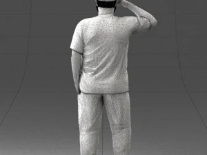 000209 Saluting Fat Man in Casual Urban Outfit 1121 3D Model