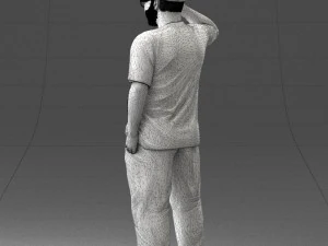 000209 Saluting Fat Man in Casual Urban Outfit 1121 3D Model