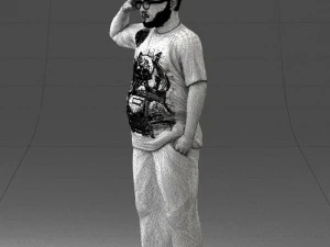 000209 Saluting Fat Man in Casual Urban Outfit 1121 3D Model