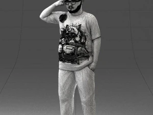 000209 Saluting Fat Man in Casual Urban Outfit 1121 3D Model