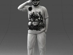 000209 Saluting Fat Man in Casual Urban Outfit 1121 3D Model