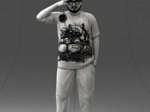 000209 Saluting Fat Man in Casual Urban Outfit 1121 3D Model