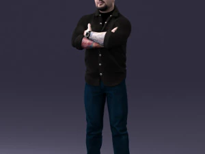 000210 Татуйований чоловік зі схрещеними руками 1121 3D Модель