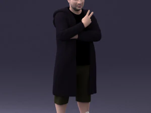 000212 Man in Long Black Coat and Shorts Peace Gesture 1121 3dp 3D Print Model