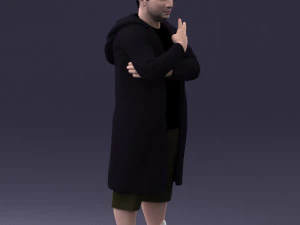 000212 Man in Long Black Coat and Shorts Peace Gesture 1121 3dp 3D Print Model