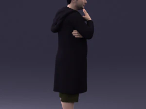 000212 Man in Long Black Coat and Shorts Peace Gesture 1121 3dp 3D Print Model