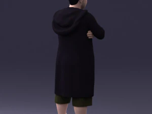 000212 Man in Long Black Coat and Shorts Peace Gesture 1121 3dp 3D Print Model