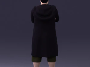 000212 Man in Long Black Coat and Shorts Peace Gesture 1121 3dp 3D Print Model