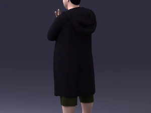 000212 Man in Long Black Coat and Shorts Peace Gesture 1121 3dp 3D Print Model