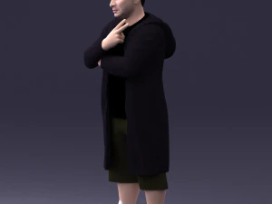 000212 Man in Long Black Coat and Shorts Peace Gesture 1121 3dp 3D Print Model
