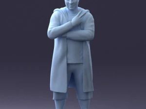 000212 Man in Long Black Coat and Shorts Peace Gesture 1121 3dp 3D Print Model