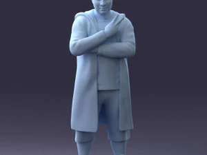 000212 Man in Long Black Coat and Shorts Peace Gesture 1121 3dp 3D Print Model