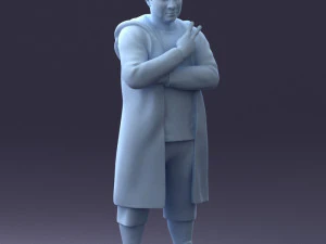000212 Man in Long Black Coat and Shorts Peace Gesture 1121 3dp 3D Print Model