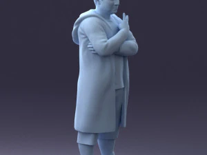 000212 Man in Long Black Coat and Shorts Peace Gesture 1121 3dp 3D Print Model