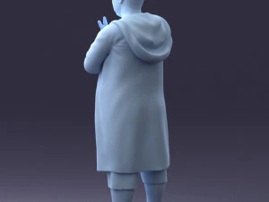 000212 Man in Long Black Coat and Shorts Peace Gesture 1121 3dp 3D Print Model
