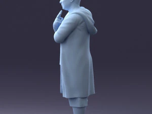 000212 Man in Long Black Coat and Shorts Peace Gesture 1121 3dp 3D Print Model