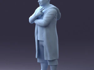 000212 Man in Long Black Coat and Shorts Peace Gesture 1121 3dp 3D Print Model