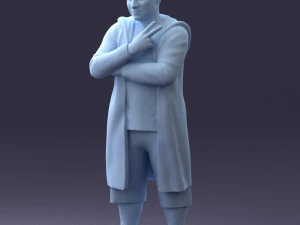 000212 Man in Long Black Coat and Shorts Peace Gesture 1121 3dp 3D Print Model