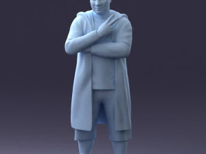 000212 Man in Long Black Coat and Shorts Peace Gesture 1121 3dp 3D Print Model