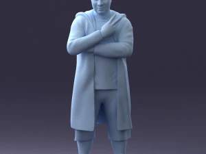 000212 Man in Long Black Coat and Shorts Peace Gesture 1121 3dp 3D Print Model