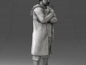 000212 Man in Long Black Coat and Shorts Peace Gesture 1121 3dp 3D Print Model