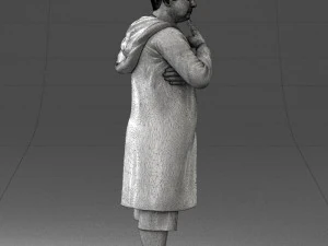 000212 Man in Long Black Coat and Shorts Peace Gesture 1121 3dp 3D Print Model