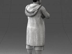 000212 Man in Long Black Coat and Shorts Peace Gesture 1121 3dp 3D Print Model