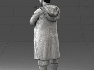 000212 Man in Long Black Coat and Shorts Peace Gesture 1121 3dp 3D Print Model