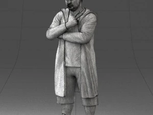 000212 Man in Long Black Coat and Shorts Peace Gesture 1121 3dp 3D Print Model