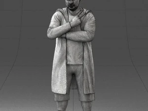 000212 Man in Long Black Coat and Shorts Peace Gesture 1121 3dp 3D Print Model