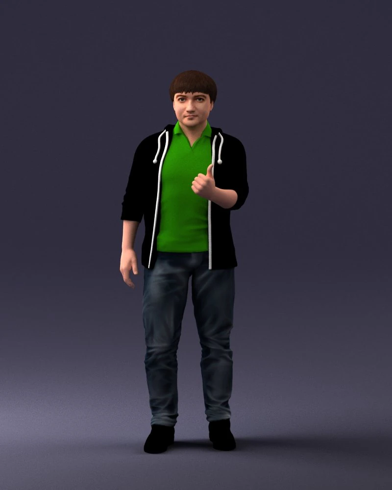 000213 Casual Young Man in Green Polo and Hoodie 1121 3D Model .c4d .max .obj .3ds .fbx .stl .blend 