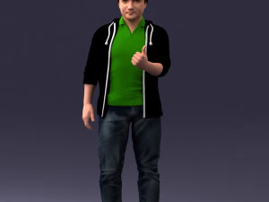 000213 Повсякденний молодий чоловік у зеленому поло та худі 1121 3D Модель