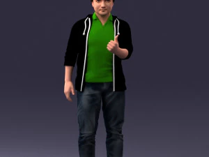000213 Casual Young Man in Green Polo and Hoodie 1121 3D Model