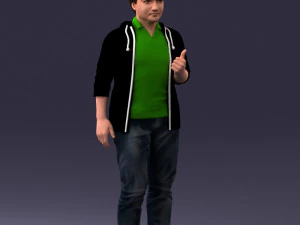 000213 Casual Young Man in Green Polo and Hoodie 1121 3D Model