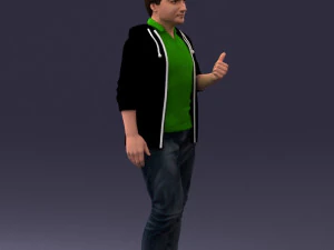 000213 Casual Young Man in Green Polo and Hoodie 1121 3D Model
