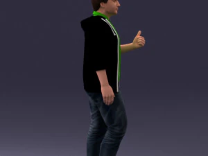 000213 Casual Young Man in Green Polo and Hoodie 1121 3D Model