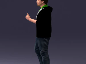 000213 Casual Young Man in Green Polo and Hoodie 1121 3D Model
