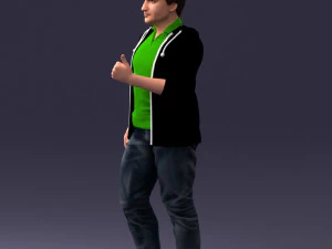 000213 Casual Young Man in Green Polo and Hoodie 1121 3D Model