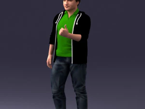 000213 Casual Young Man in Green Polo and Hoodie 1121 3D Model