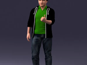 000213 Casual Young Man in Green Polo and Hoodie 1121 3D Model