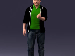000213 Casual Young Man in Green Polo and Hoodie 1121 3D Model